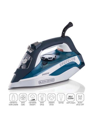 Steam Iron, 380ml Water Tank, Ceramic-Coated Soleplate, Anti-Drip, Anti-Calc, Auto Shutoff, Vertical Steam, Self-Clean, Steam Burst, 35g/min Continuous Steam,
