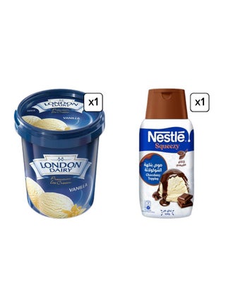 Nestle Squeezy Chocolate Flavored Sweetened Condensed Milk (450g) & London Dairy Premium Vanilla Ice Cream Tub (500ml) Combo