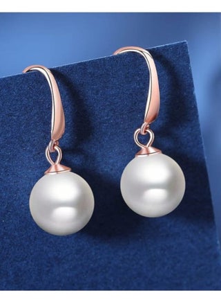 Sterling Silver Pearl White Round Minimalist Drop Earring 925 Hallmarked